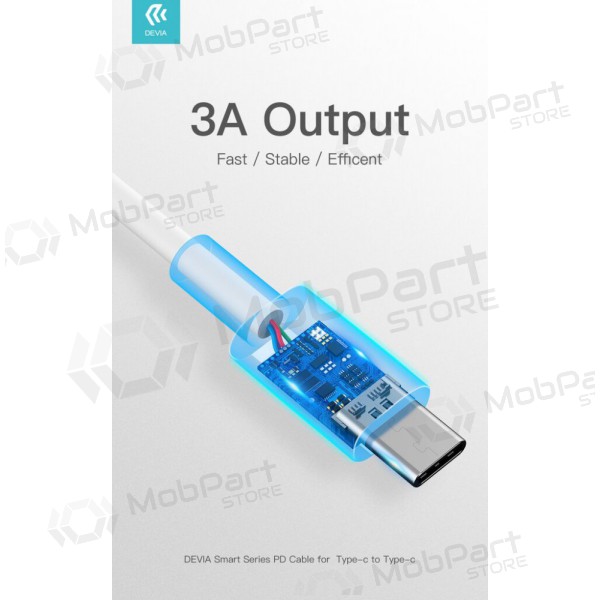 USB kaapeli Devia Smart PD Type-C -Type-C 20V 3.0A 60W (valkoinen)