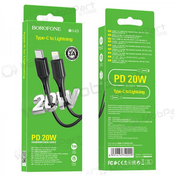 USB kaapeli Borofone BX49 PD Type-C - Lightning 1.0m (musta)