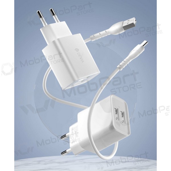 Laturi Devia Smart x 2 USB (2.4A) + Type-C (valkoinen)