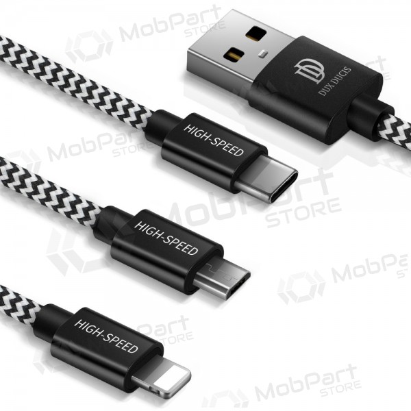 USB kaapeli Dux Ducis K-ONE 3in1 microUSB-Lightning-Type-C FastCharging 1.2m