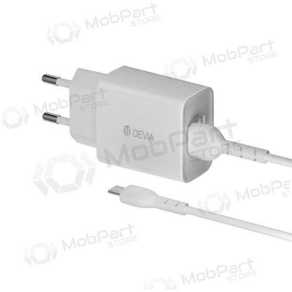 Laturi Devia Smart x 2 USB (2.4A) + MicroUSB, (valkoinen)