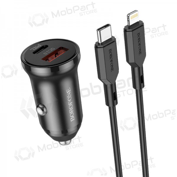 Laturi automobilinis Borofone BZ18A USB-A/Type-C PD20W+QC3.0 + Lightning (musta)