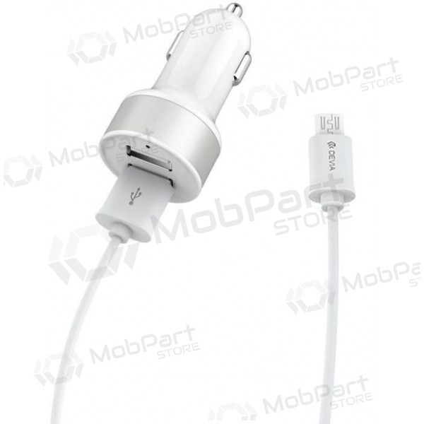 Laturi automobilinis Devia Smart x 2 USB (2.4A) + microUSB (valkoinen)