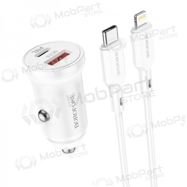 Laturi automobilinis Borofone BZ18A USB-A/Type-C PD20W+QC3.0 + Lightning (valkoinen)