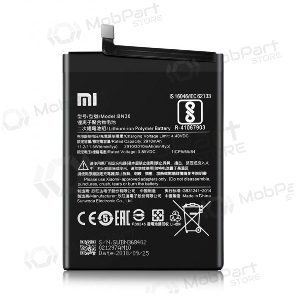 Xiaomi Mi A2 / Mi 6X (BN36) paristo / akku (3010mAh) (service pack) (alkuperäinen)