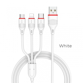 USB kaapeli Borofone BX17 3in1 microUSB-Lightning-Type-C (valkoinen)