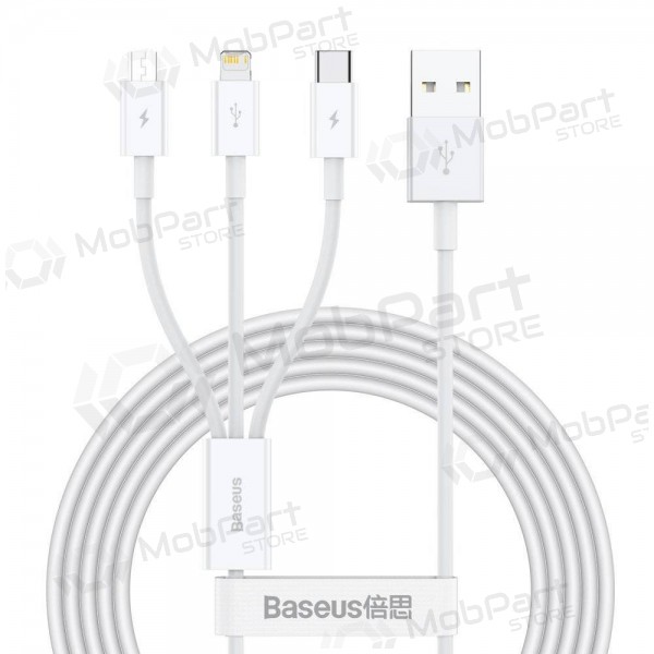Kaapeli Baseus Superior USB - microUSB+Lightning+Type-C 3.5A 1.5m (valkoinen) CAMLTYS-02