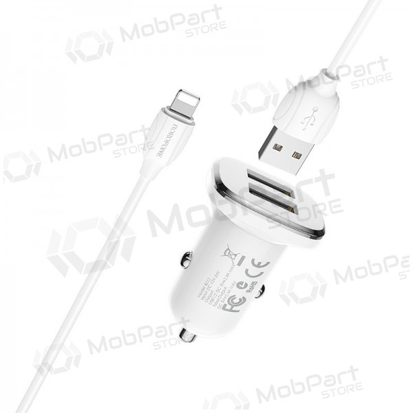 Laturi automobilinis Borofone BZ12 USB + Lightning (2.4A) (valkoinen)