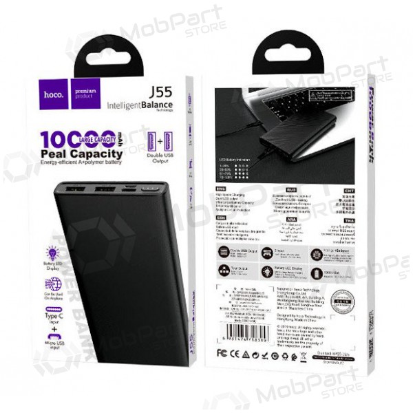 Ulkoinen paristo Power Bank Hoco J55 10000mAh (musta) Ulkoinen paristo Power Bank Hoco J55 10000mAh (musta)