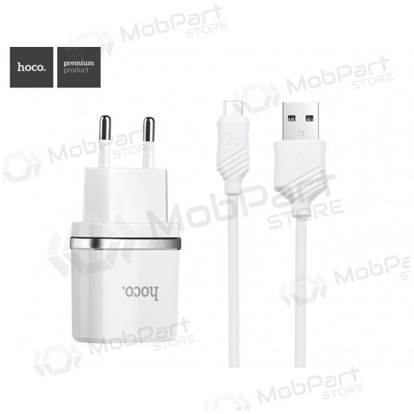 Laturi HOCO C12 Smart Dual USB + Lightning kaapeli (5V 2.4A) (valkoinen)