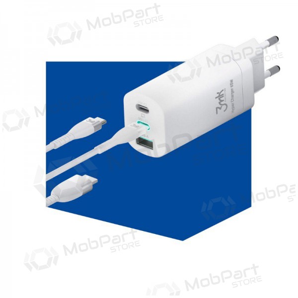 Laturi 3MK HyperCharger 65W 2xUSB-C, 1xUSB-A PD 3.0/QC 4.0 (valkoinen)