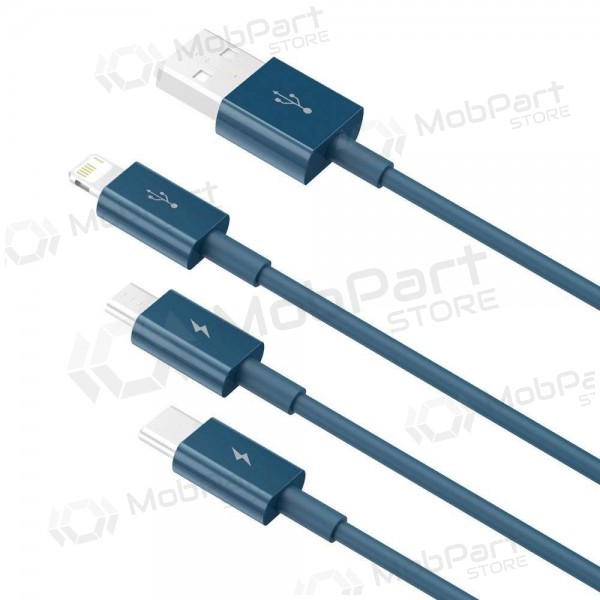 USB kaapeli Baseus Superior USB - microUSB+Lightning+Type-C 100W 1.5m (sininen) CAMLTYS-03 USB kaapeli Baseus Superior USB - microUSB+Lightning+Type-C 100W 1.5m (sininen) CAMLTYS-03