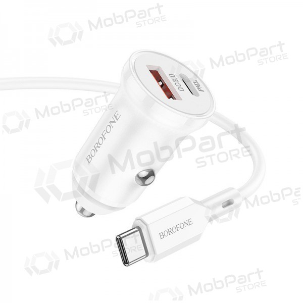 Laturi automobilinis Borofone BZ18A USB-A/Type-C PD20W+QC3.0 + Type-C (valkoinen)