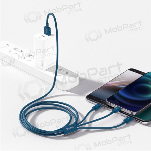 USB kaapeli Baseus Superior USB - microUSB+Lightning+Type-C 100W 1.5m (sininen) CAMLTYS-03 USB kaapeli Baseus Superior USB - microUSB+Lightning+Type-C 100W 1.5m (sininen) CAMLTYS-03