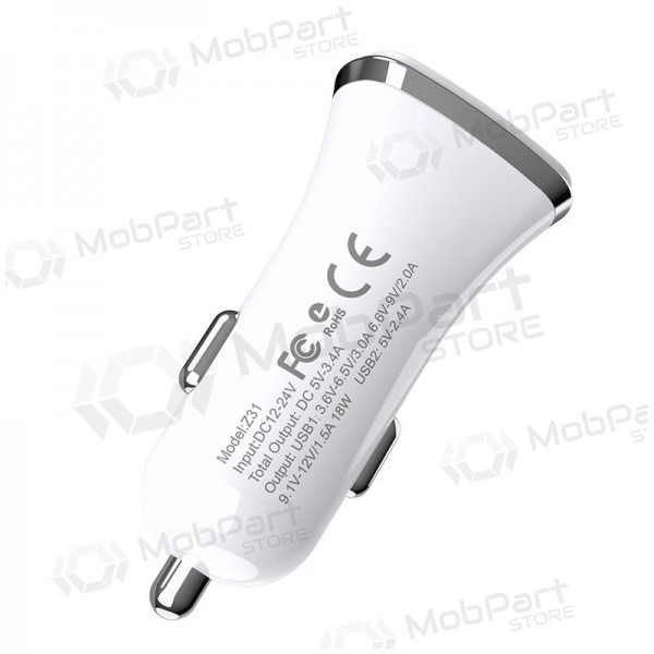 Laturi automobilinis Hoco Z31 Quick Charge 3.0 (3.4A) x 2 USB (valkoinen)