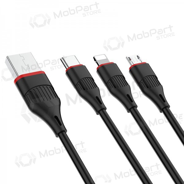 USB kaapeli Borofone BX17 3in1 microUSB-Lightning-Type-C 1.0m (musta)