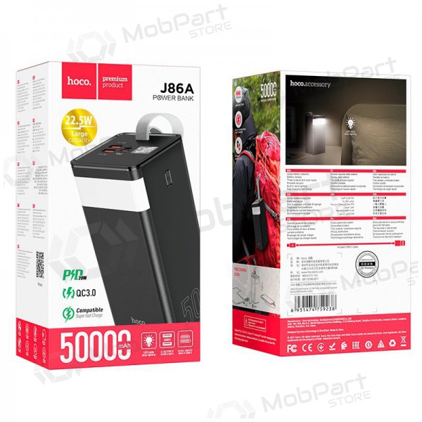 Ulkoinen paristo Power Bank Hoco J86A 22.5W Quick Charge 3.0 50000mAh musta Ulkoinen paristo Power Bank Hoco J86A 22.5W Quick Charge 3.0 50000mAh musta