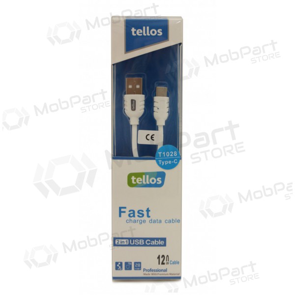 USB kaapeli Tellos Type-C FastCharging (valkoinen) 1.2m