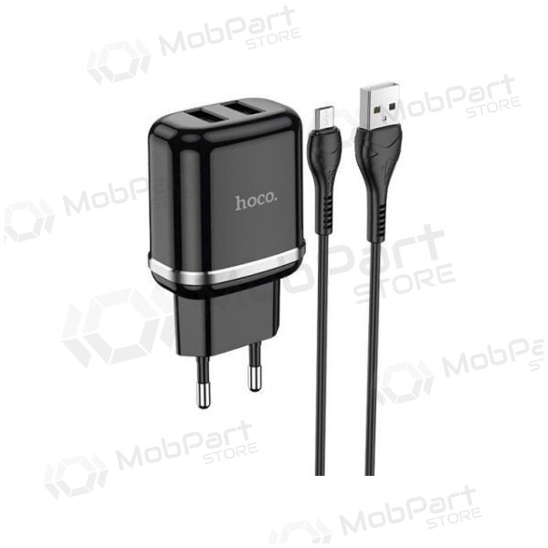Laturi HOCO N4 Aspiring Dual USB + microUSB kaapeli (5V 2.4A) (musta)