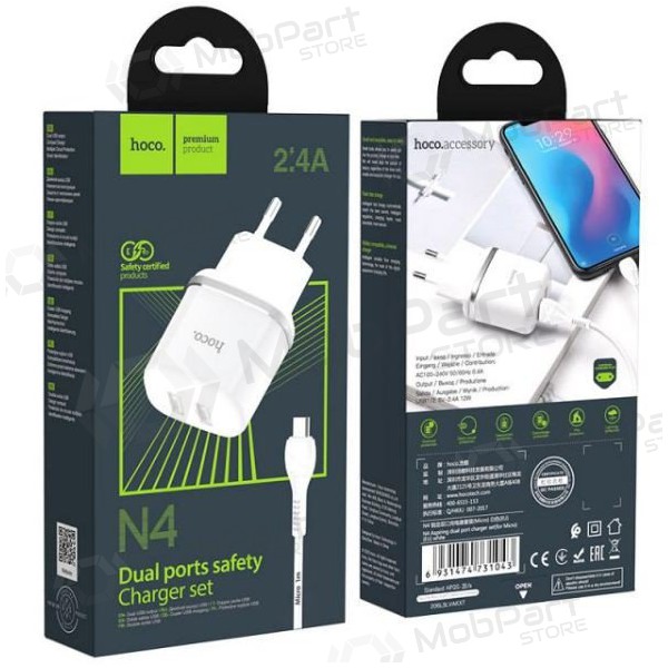 Laturi HOCO N4 Aspiring Dual USB + type-C kaapeli (5V 2.4A) (valkoinen) Laturi HOCO N4 Aspiring Dual USB + type-C kaapeli (5V 2.4A) (valkoinen)