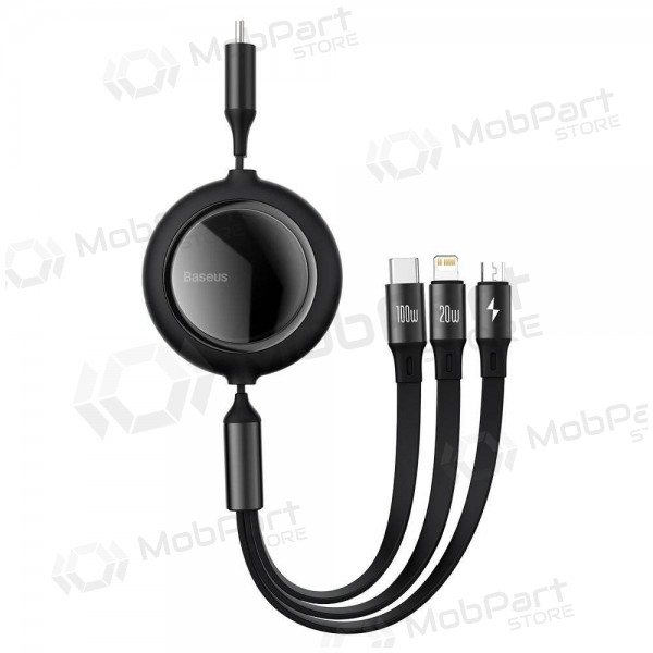 USB kaapeli Baseus Bright Mirror Type-C - microUSB+Lightning+Type-C 100W 1.2m (musta) CAMLC-AMJ01 USB kaapeli Baseus Bright Mirror Type-C - microUSB+Lightning+Type-C 100W 1.2m (musta) CAMLC-AMJ01
