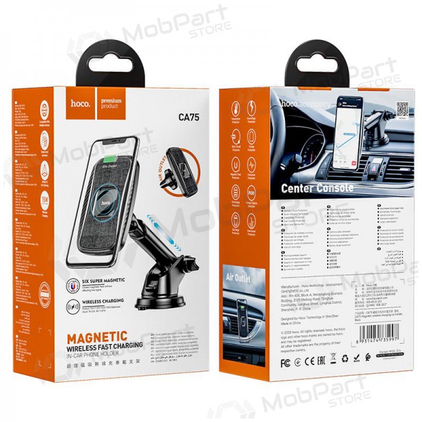 Auton matkapuhelinpidike, Langaton laturi Hoco CA75 magnetis, musta Auton matkapuhelinpidike, Langaton laturi Hoco CA75 magnetis, musta