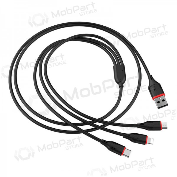 USB kaapeli Borofone BX17 3in1 microUSB-Lightning-Type-C 1.0m (musta)