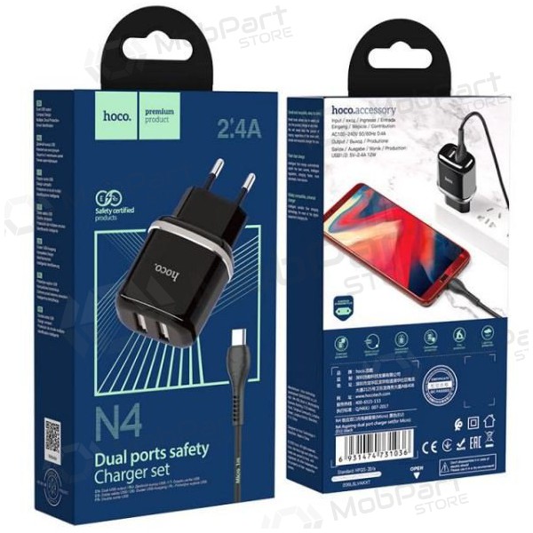 Laturi HOCO N4 Aspiring Dual USB + microUSB kaapeli (5V 2.4A) (musta)