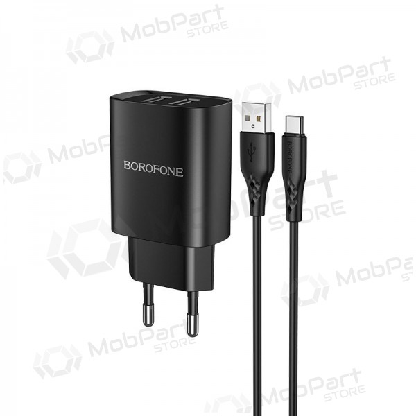 Laturi Borofone BN2 2xUSB 2.1A + USB Type-C (musta)