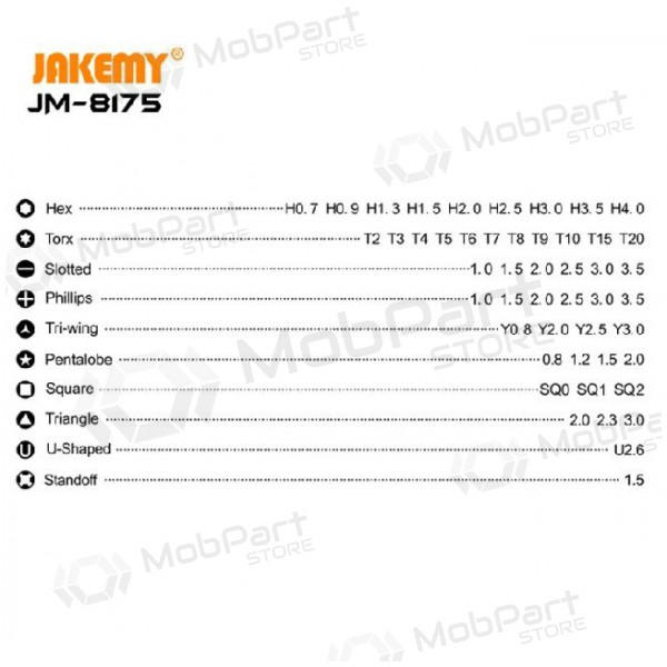 Ruuvimeisseli (50 antgaliai) Jakemy JM-8175