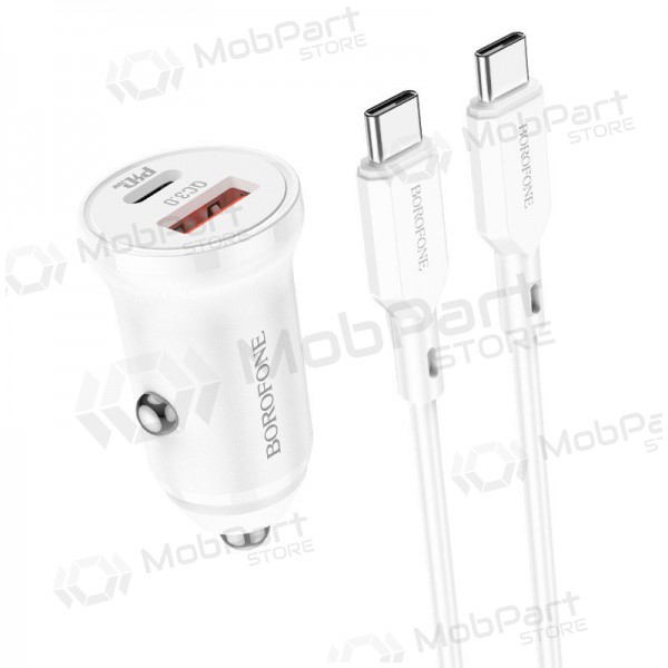 Laturi automobilinis Borofone BZ18A USB-A/Type-C PD20W+QC3.0 + Type-C (valkoinen)