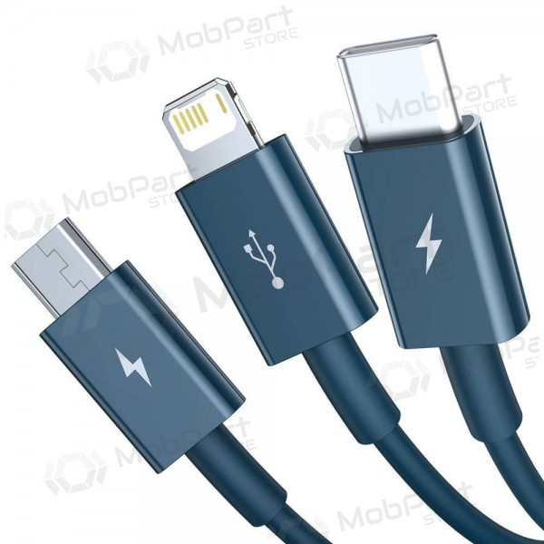 USB kaapeli Baseus Superior USB - microUSB+Lightning+Type-C 100W 1.5m (sininen) CAMLTYS-03 USB kaapeli Baseus Superior USB - microUSB+Lightning+Type-C 100W 1.5m (sininen) CAMLTYS-03