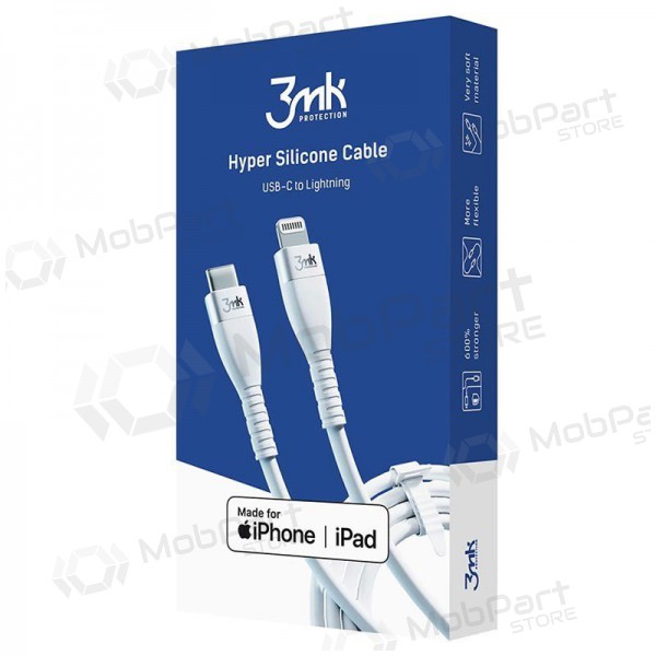 USB kaapeli 3MK Hyper Silicone Cable Lightning 20W 1m