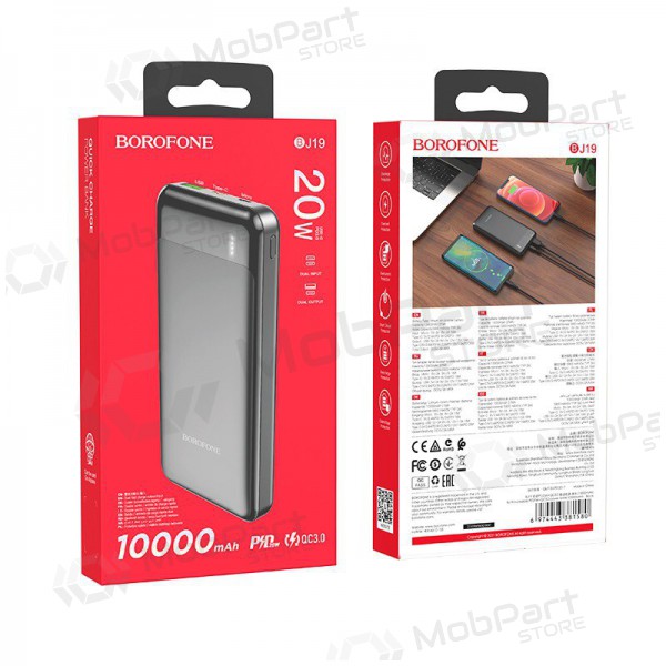 Ulkoinen paristo Power Bank Borofone BJ19 Type-C PD 20W+Quick Charge 3.0 10000mAh musta Ulkoinen paristo Power Bank Borofone BJ19 Type-C PD 20W+Quick Charge 3.0 10000mAh musta