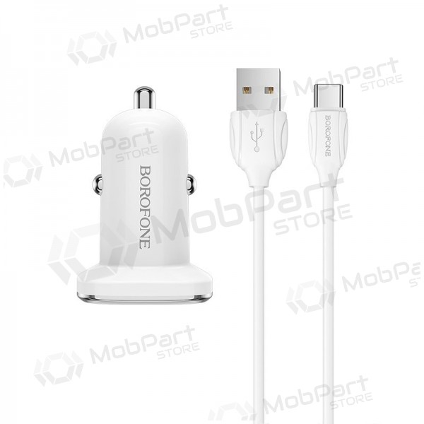 Laturi automobilinis Borofone BZ12 USB + Type-C (2.4A) (valkoinen)