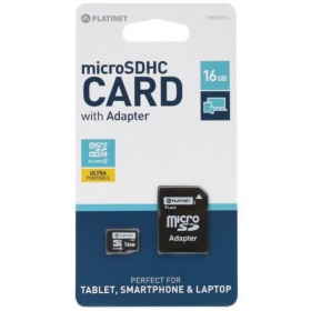 Muistikortti Platinet MicroSD 16GB (class10) + SD Sovitin