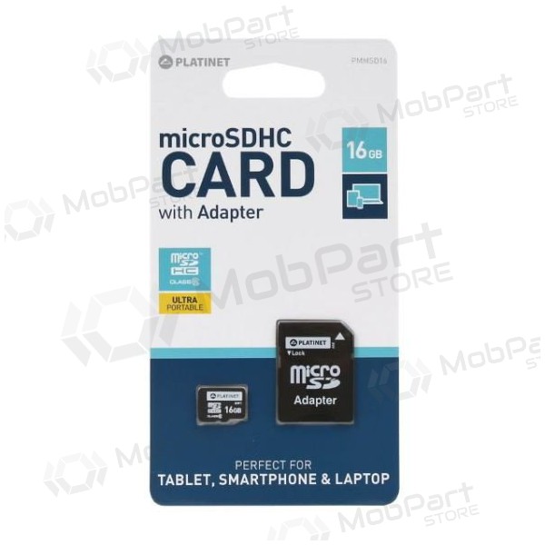 Muistikortti Platinet MicroSD 16GB (class10) + SD Sovitin