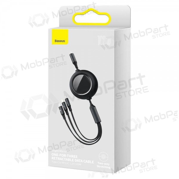 USB kaapeli Baseus Bright Mirror Type-C - microUSB+Lightning+Type-C 100W 1.2m (musta) CAMLC-AMJ01 USB kaapeli Baseus Bright Mirror Type-C - microUSB+Lightning+Type-C 100W 1.2m (musta) CAMLC-AMJ01