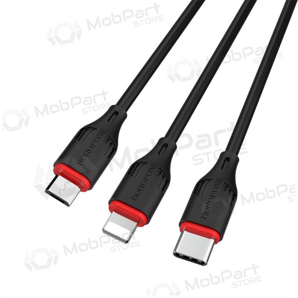 USB kaapeli Borofone BX17 3in1 microUSB-Lightning-Type-C 1.0m (musta)