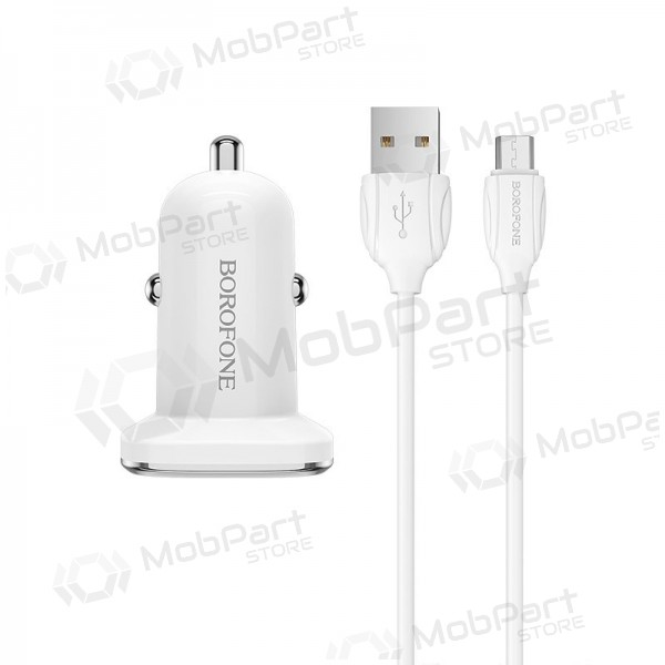 Laturi automobilinis Borofone BZ12 USB + microUSB (2.4A) (valkoinen)