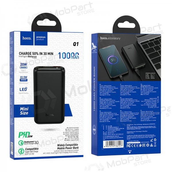 Ulkoinen paristo Power Bank Hoco Q1 Type-C PD 20W+Quick Charge 3.0 (3A) 10000mAh musta Ulkoinen paristo Power Bank Hoco Q1 Type-C PD 20W+Quick Charge 3.0 (3A) 10000mAh musta