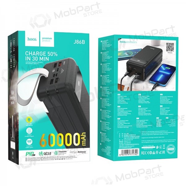 Ulkoinen paristo Power Bank Hoco J86B 22.5W PD+Quick Charge 3.0 60000mAh musta