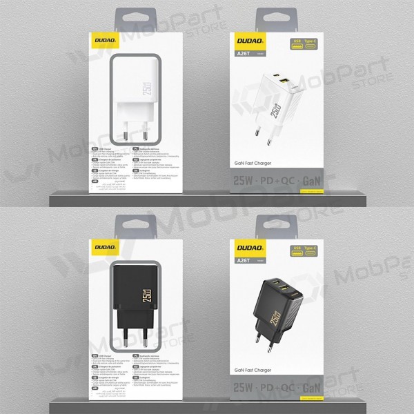 Puhelinlaturi Dudao A26T 25 W GaN USB-C + USB-A valkoinen