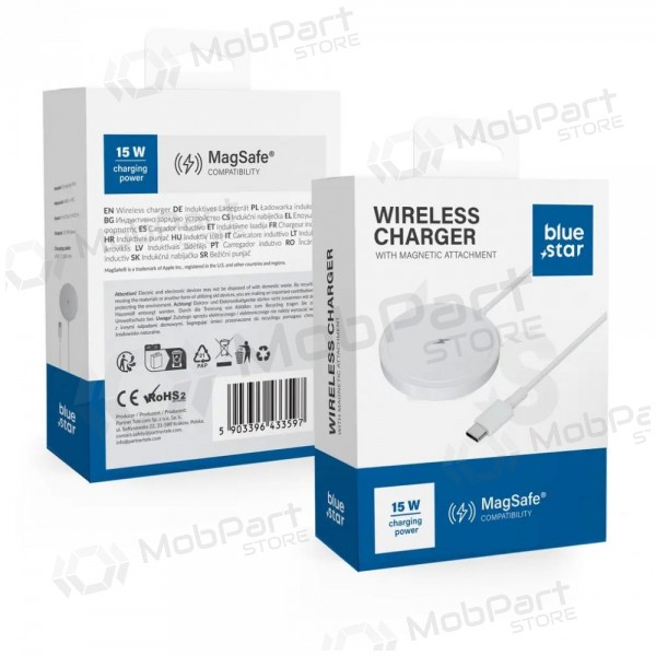 MagSafe langaton laturi Blue Star Charing Pad 15 W USB-C-kaapelilla, valkoinen