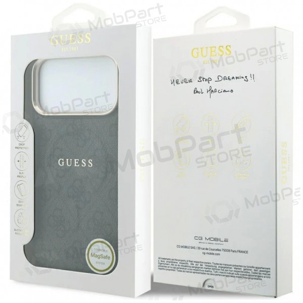 Apple iPhone 18 Pro Max kotelo - Guess PU Leather 4G Gold Frame Embossed MagSafe (musta)