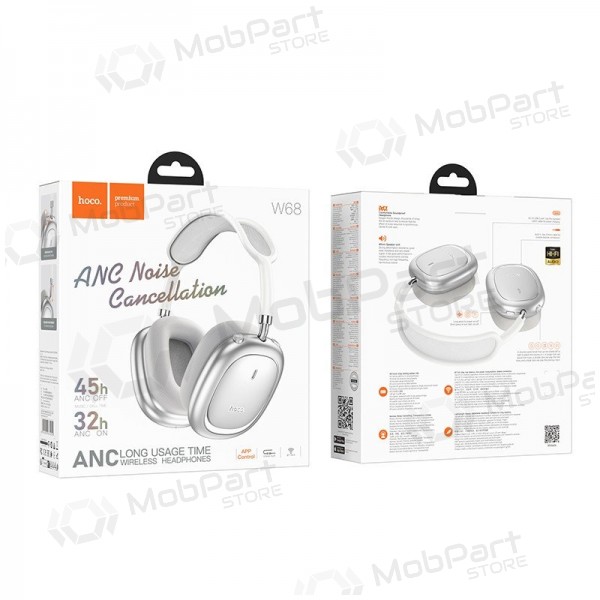 Langattomat kuulokkeet mikrofonilla Hoco W68 ANC Bluetooth hopea