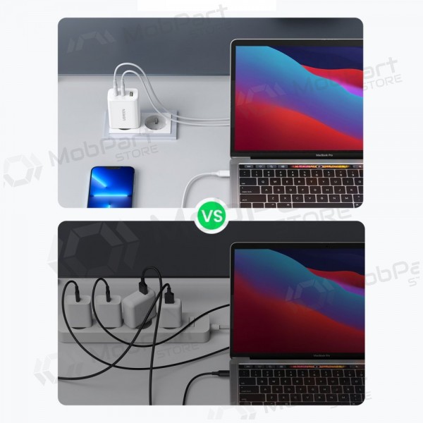 Laturi buitinis Ugreen CD275 2xUSB-C/USB-A 65W valkoinen