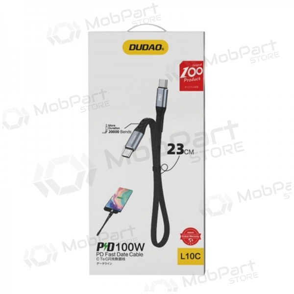 USB-C-kaapeli Dudao L10C USB-C–USB-C 0,23 m 100 W musta