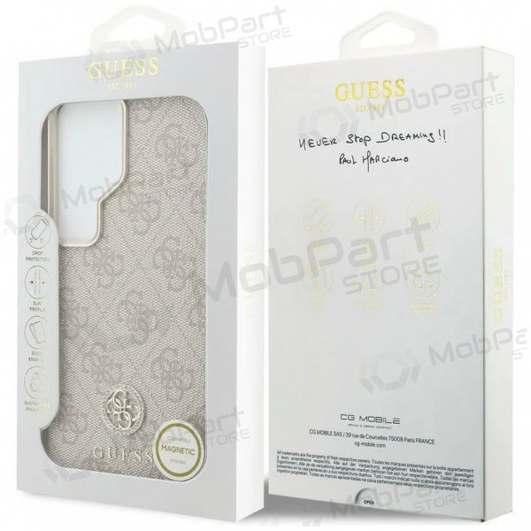 Samsung Galaxy S26 Ultra kotelo - Guess PU Leather 4G Strass Logo Gold Frame Magnetic (vaaleanpunainen)