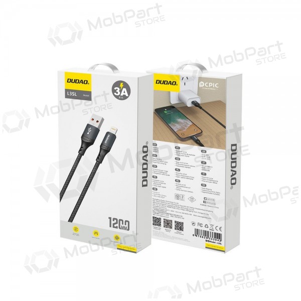 Lightning-kaapeli Dudao L3SL USB-A–Lightning 1,2 m 3 A musta